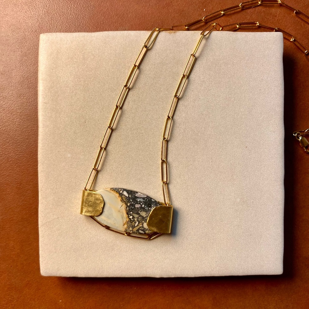 Gold-Filled Paperclip Chain Necklace with Jasper Stone Pendants - Handmade - Picture 3 of 3